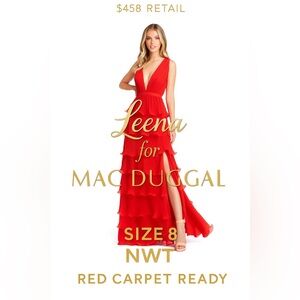 Ieena for Mac Duggal Red Ruffle Tiered Gown Size 8 | Formal Evening Dress NWT
